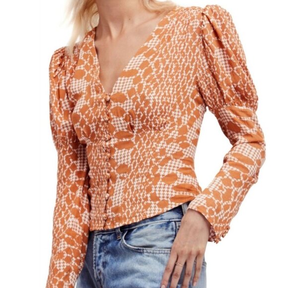 Free People Tops - Free People, “Sweet on You” Printed Button Up Shirt Blouse Size, Medium
